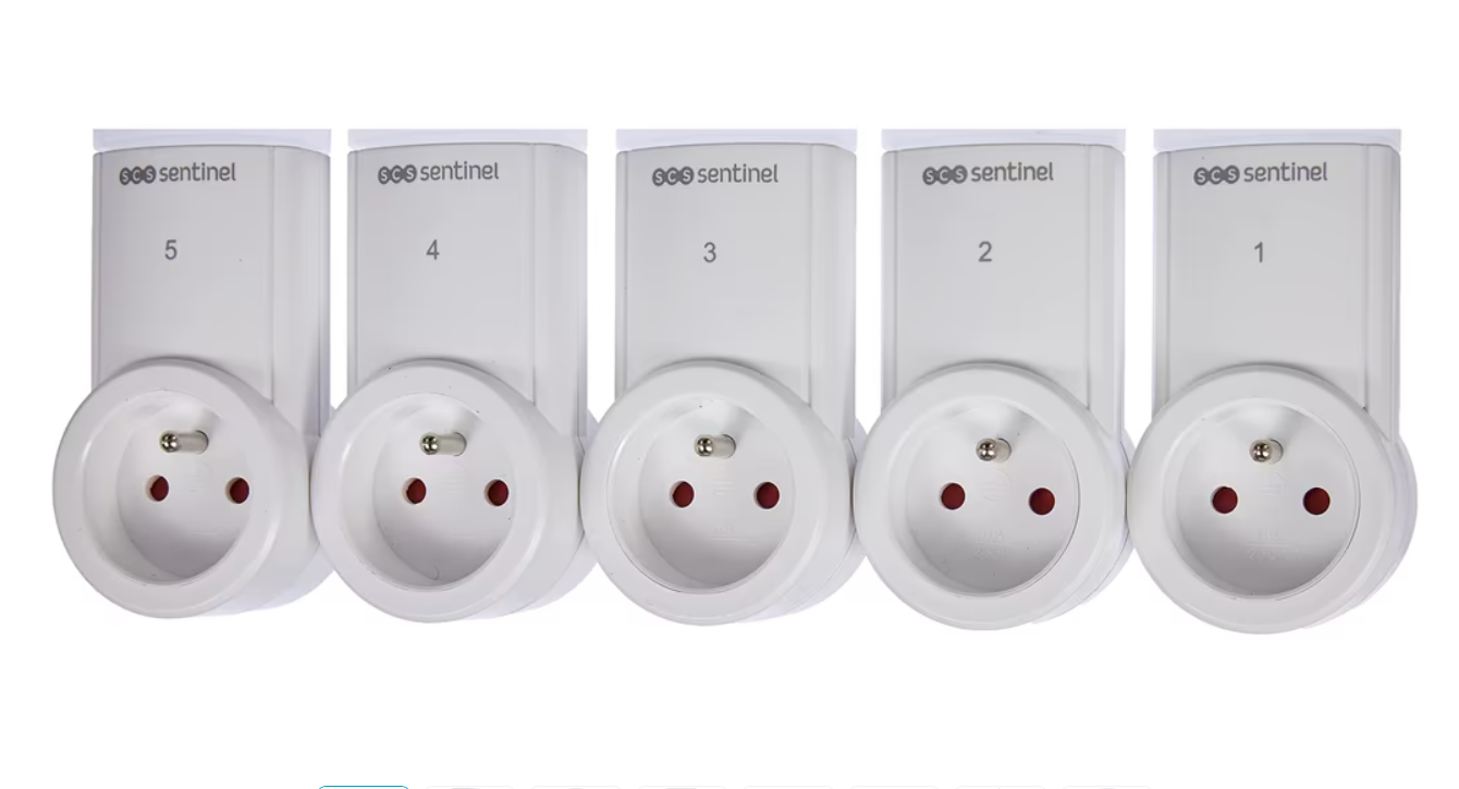 Kit SCS Sentinel HCN0018 – 5 prises télécommandées 2300 W, portée 30 m, télécommande et pile incluses, usage intérieur