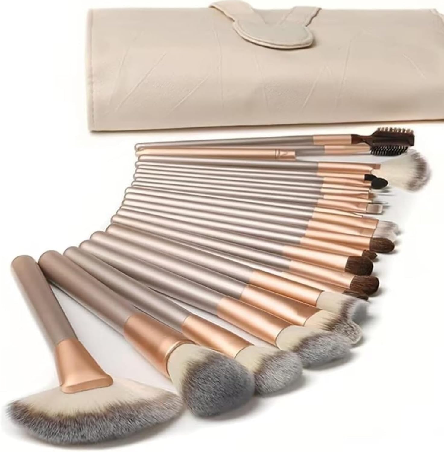 Ensemble AMMIY de 18 pinceaux de maquillage professionnels Champagne Gold avec pochette roll-up : kit complet pour fond de teint, poudre, blush, fards à paupières et eye-liner, bon plan Amazon.