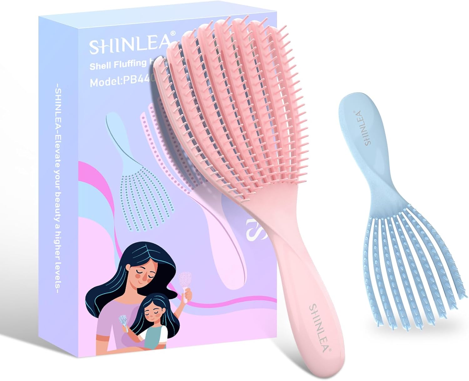 : Ensemble de brosses démêlantes SHINLEA rose et bleu – grande et mini brosse pour cheveux bouclés, raides, humides ou secs, coffret cadeau 8,99 € Amazon