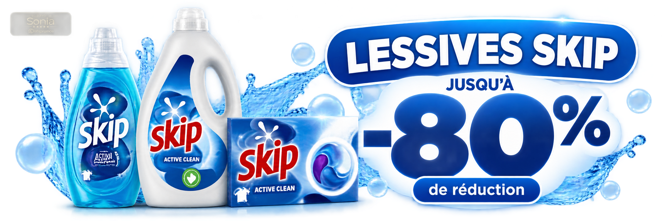Bannière promotion Skip avec jusqu’à 80 pour cent d’économies chez Carrefour du 15 au 28 septembre 2026