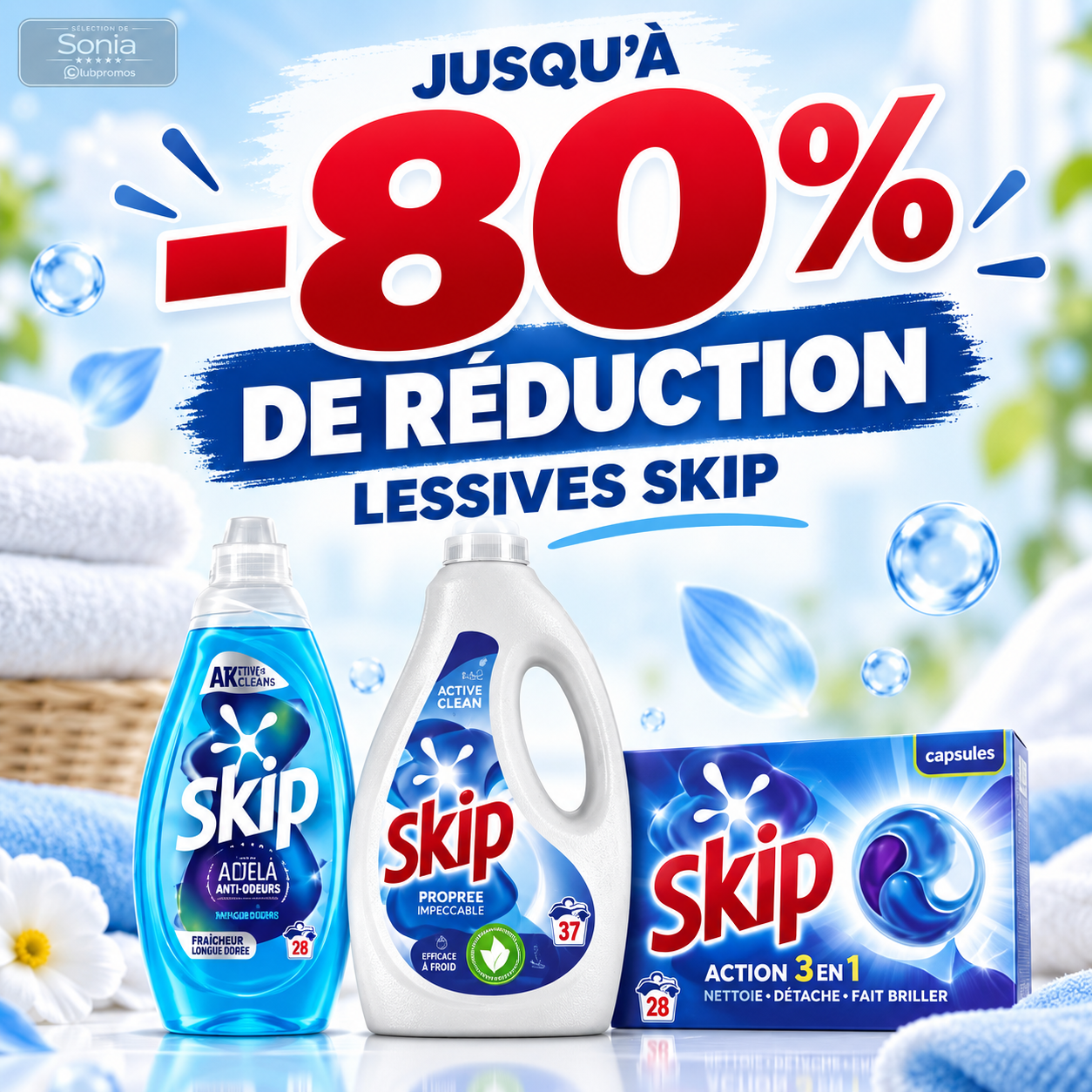 Lessives Skip à moins 80 pour cent chez Carrefour du 15 au 28 septembre 2026