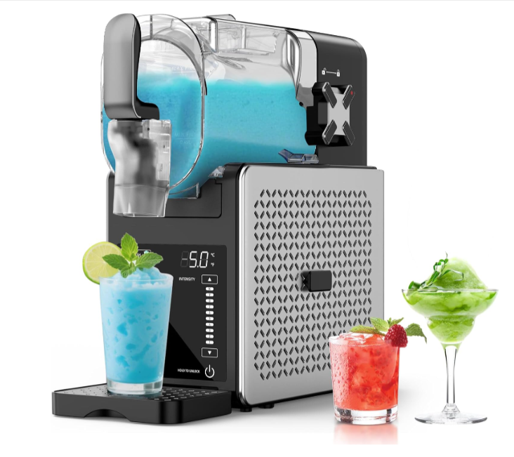 Machine à slush 2,5 L avec écran LED – prépare des boissons glacées sans glaçons : slush, frappés, milkshakes, cocktails, avec fonction autonettoyante.