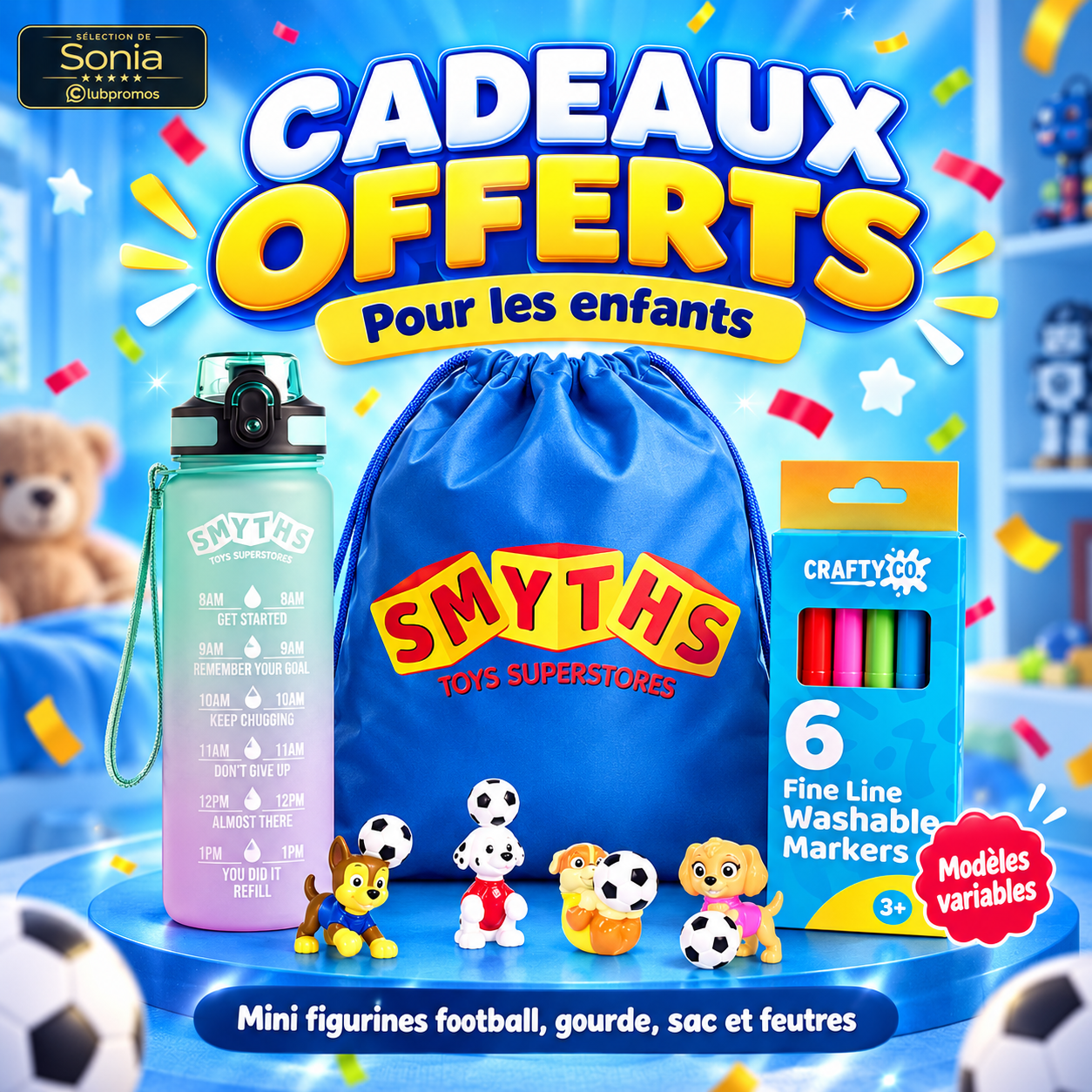 Cadeaux gratuits chez Smyths Toys le 26 septembre 2026 avec Pat Patrouille, gourdes, marqueurs et animations sans achat