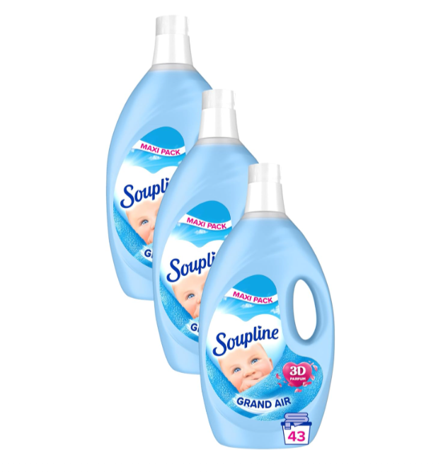 Adoucissant Soupline 3D Grand Air avec parfum longue durée et formule active à froid pour linge doux et parfumé jusqu'à 30 jours