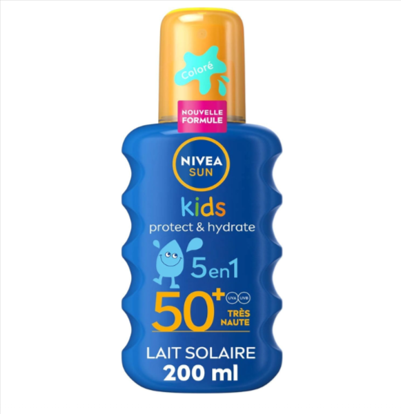 Spray solaire NIVEA SUN Kids SPF50+ coloré 200ml – haute protection UVA/UVB pour enfants – résistant à l’eau – bon plan Amazon été