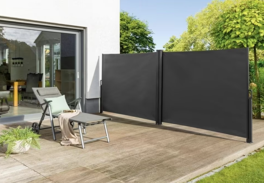 Store latéral double Livarno Home Lidl 160x600 cm, toile polyester 220 g/m², enroulement automatique, protection contre vent, soleil et vis-à-vis, bon plan à 89€