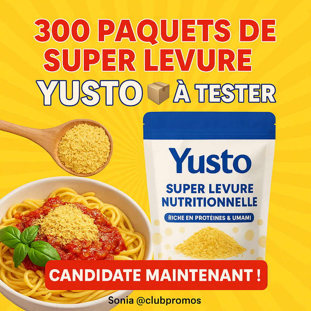 Test gratuit Yusto – Super levure nutritionnelle riche en protéines et goût umami, 300 paquets offerts par Sampleo