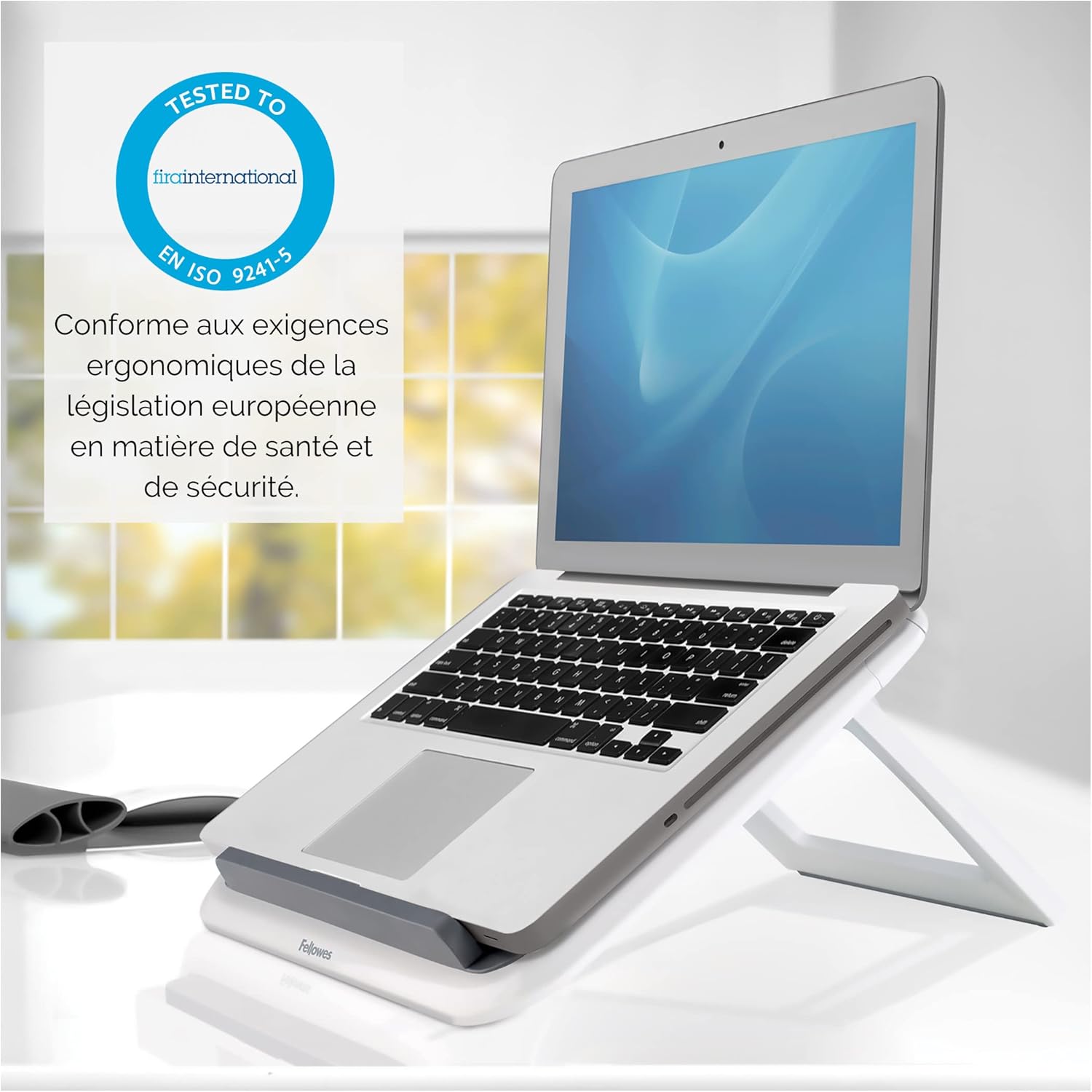 : Support PC portable ergonomique Fellowes QuickLift I-Spire blanc, pliable et réglable 7 angles pour 17 pouces