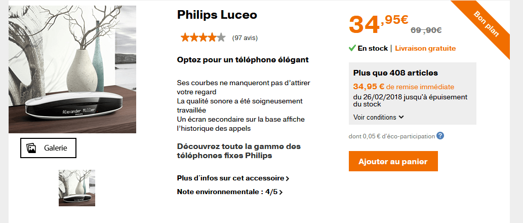 Téléphone design sans fil Philips Luceo   Orange.png