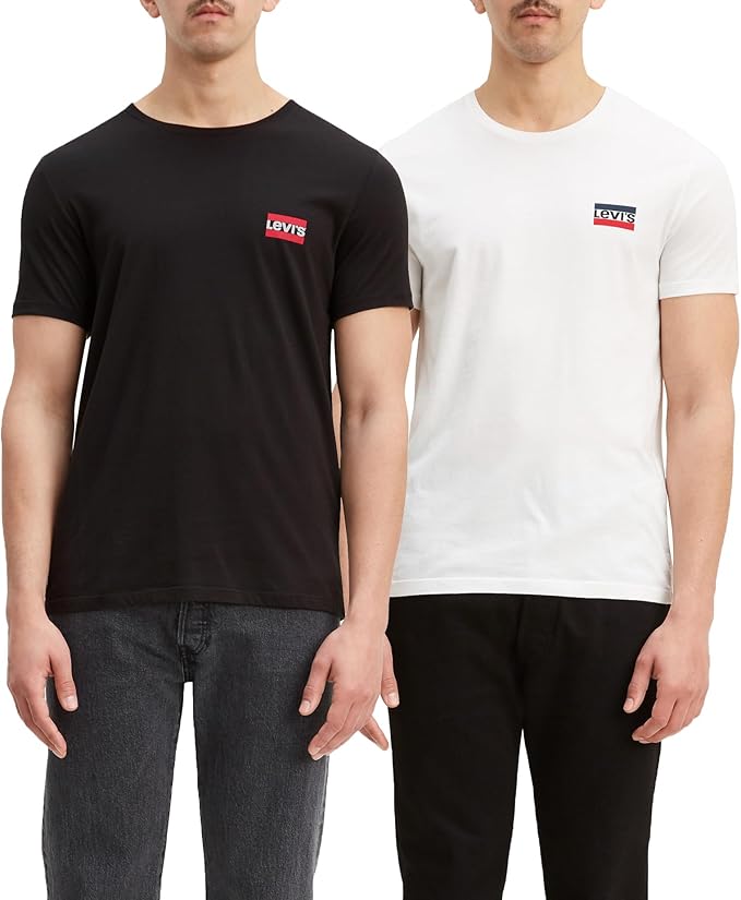  Lot de 2 t-shirts homme Levi's à col rond – 100 % coton – blanc et noir – taille XL – bon plan Amazon – logo poitrine – pas cher et livraison rapide
