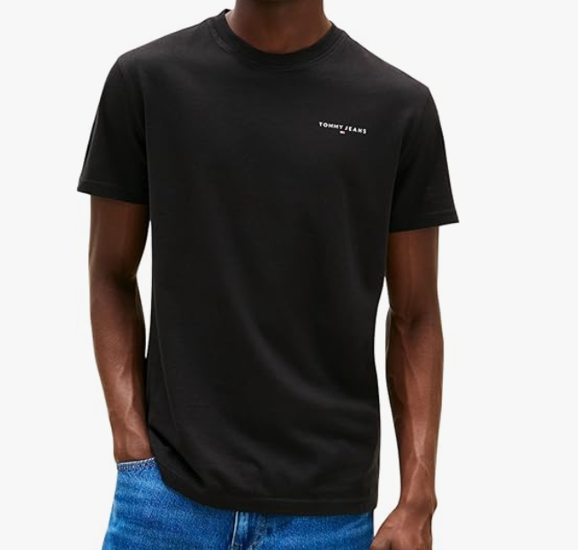  T-shirt homme Tommy Jeans Linear Chest Tee Slim Fit Noir, 100 % coton régénératif, en promo sur Amazon