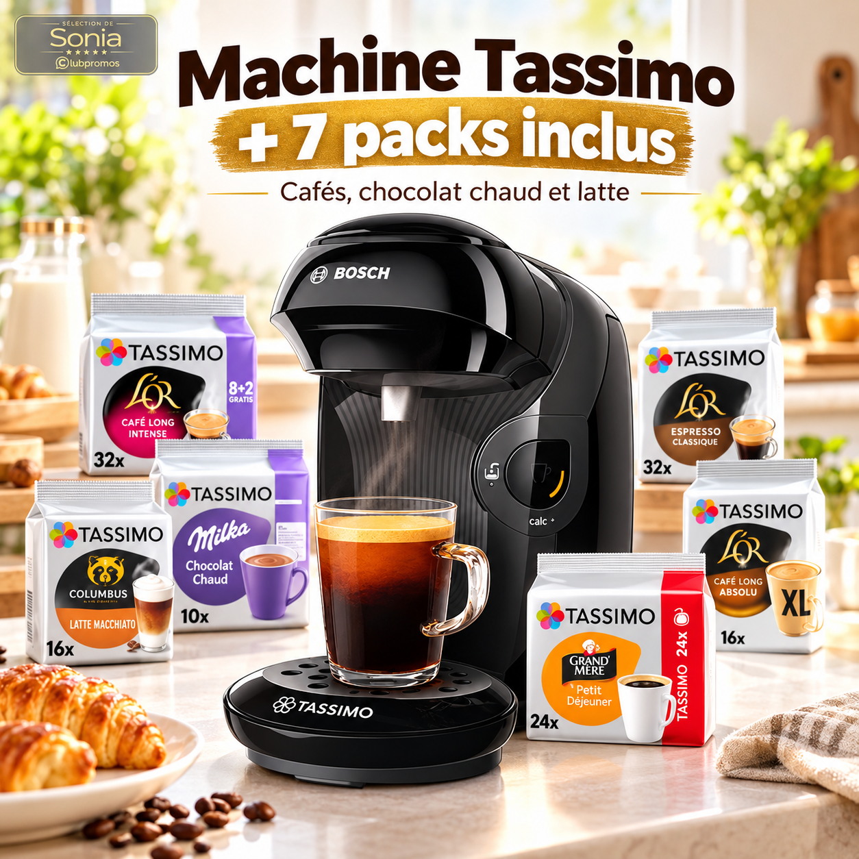 Machine Tassimo Style Friendly noire avec 7 packs de dosettes à 34,51 euros avec le code MACHINE10