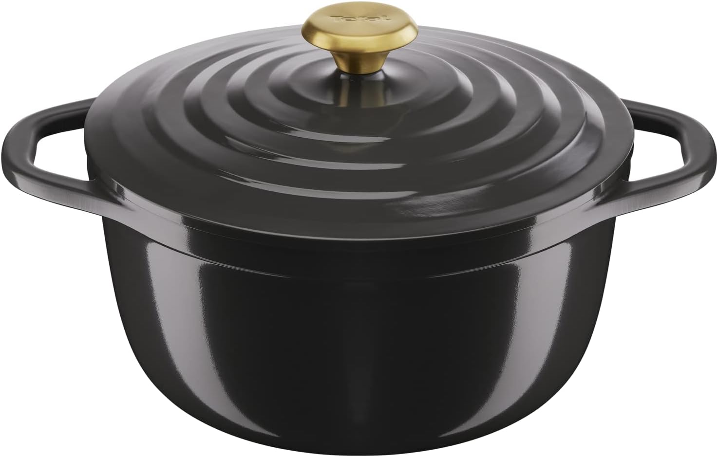 Cocotte ronde Tefal Air 24 cm (4,7 L) en fonte d’aluminium, revêtement céramique, couvercle à condensation, compatible four et induction, coloris gris (réf. E2554604).