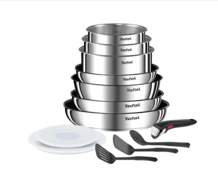  Batterie de cuisine Tefal Ingenio Emotion 13 pièces en inox, poignée amovible, revêtement Titanium antiadhésif, Thermo-Signal™, compatible induction, four et lave-vaisselle, 89,99 € sur Cdiscount