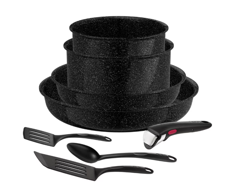Batterie Tefal Ingenio L2649802 – lot 8 pièces céramique, poêles 22/26, casseroles 16/18, poignée amovible, compatible induction et four, Thermo-Signal, fabrication française