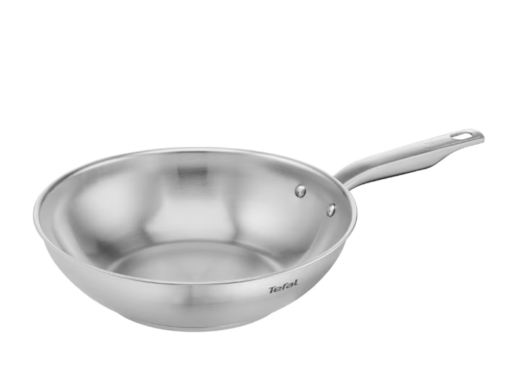 Poêle Wok Tefal Virtuoso 28 cm, acier inoxydable, garantie 10 ans, cuisson homogène pour plats savoureux