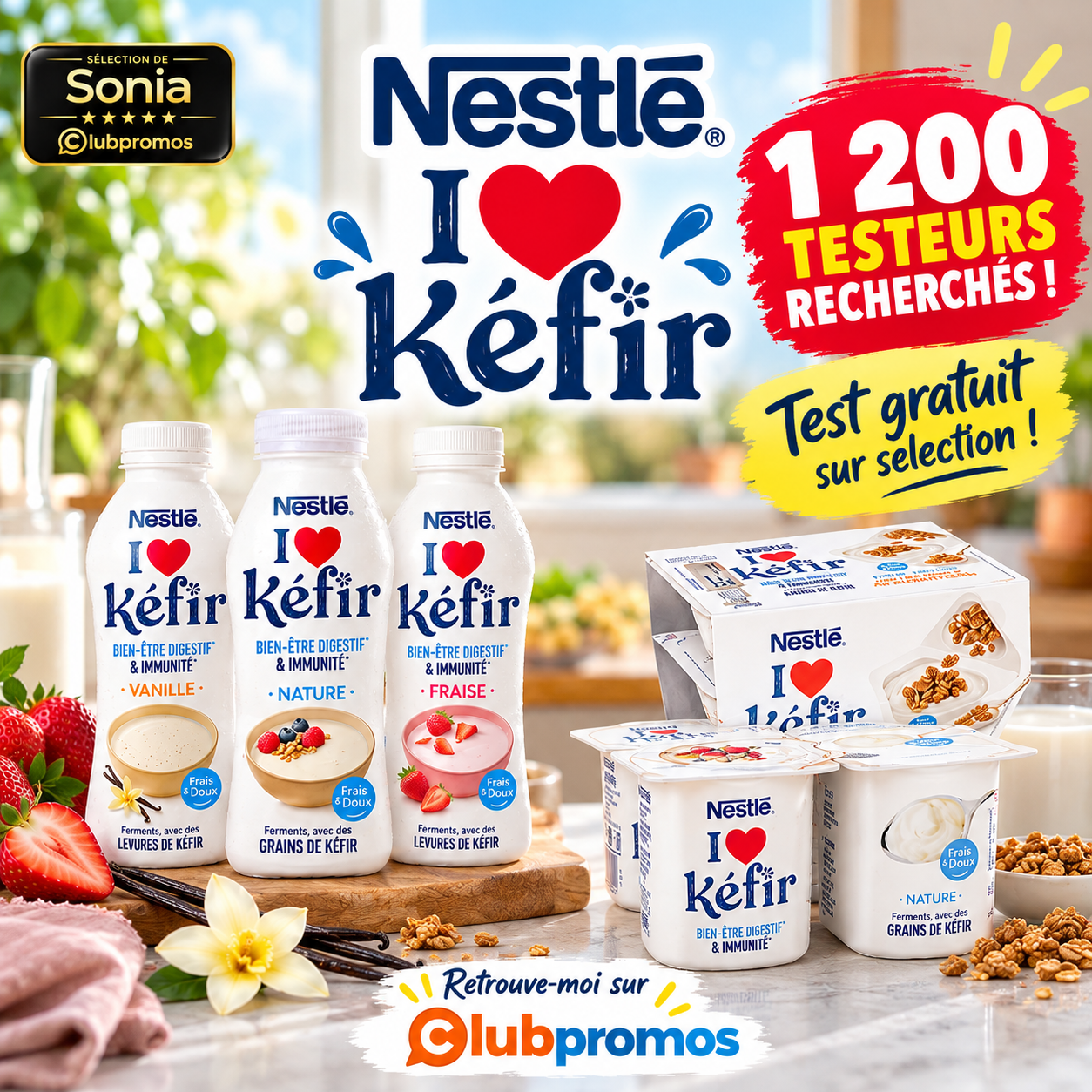 Produits Nestlé I Love Kéfir à tester gratuitement avec Sampleo, campagne de 1 200 ambassadeurs.