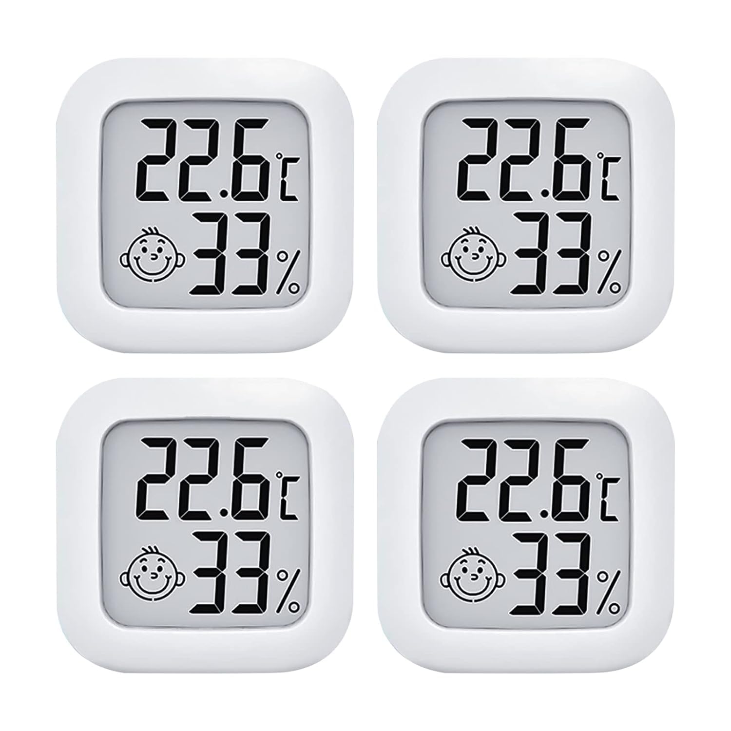  Lot de 4 mini thermomètres hygromètres PNGOS avec icônes emoji, haute précision, pour maison et bureau