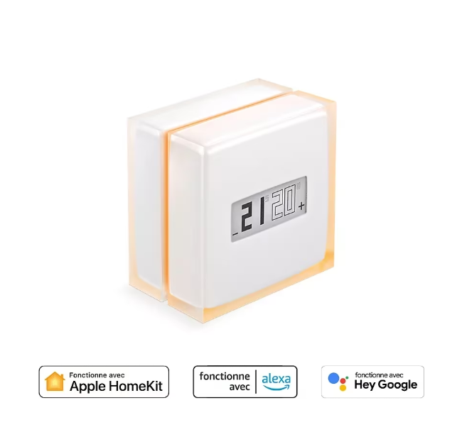  Thermostat connecté Netatmo compatible chaudières fioul, gaz et pompe à chaleur air/eau, contrôle à distance via appli Netatmo Energy, fonctions Auto-Adapt et Auto-Care, bon plan Boulanger avec ODR 50 €