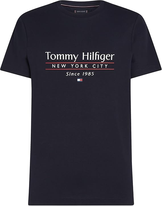 T-shirt Tommy Hilfiger Homme Manches Courtes – 100% coton régénératif – 18,90€ – Bleu Desert Sky – Logo discret