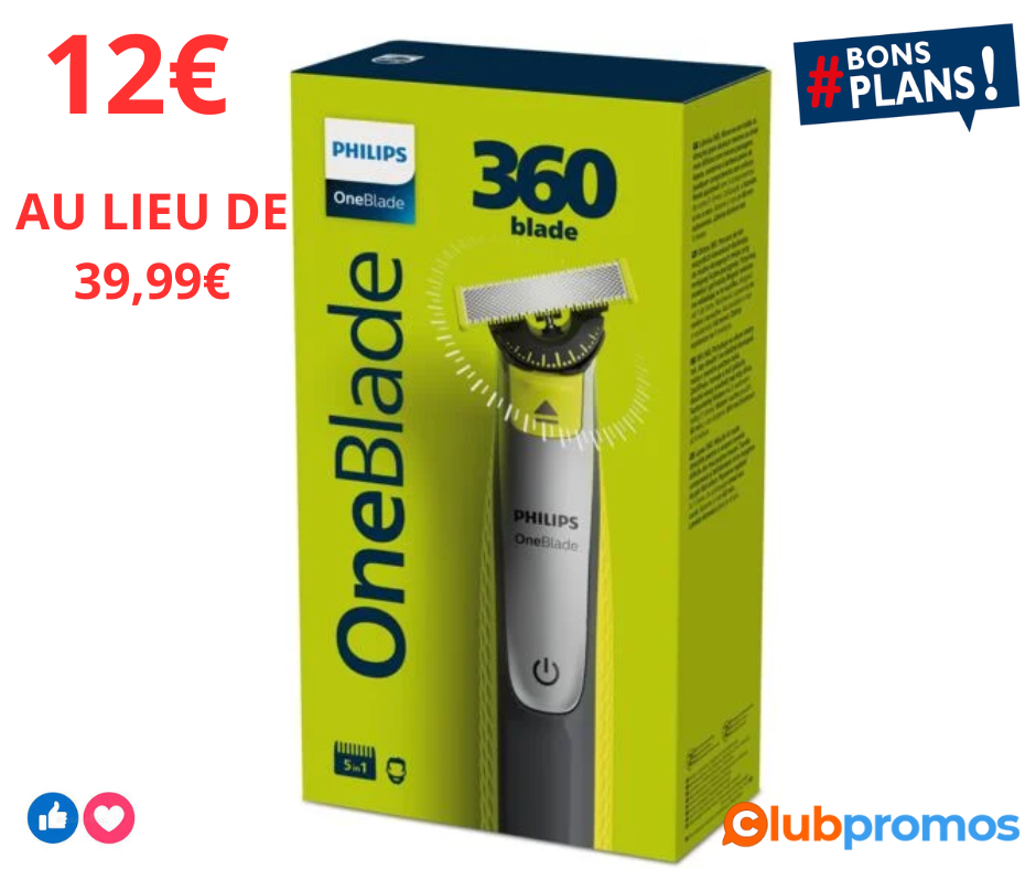 Tondeuse électrique Philips OneBlade avec sabot ajustable et lame 360, 12€ au lieu de 39,99€ .png