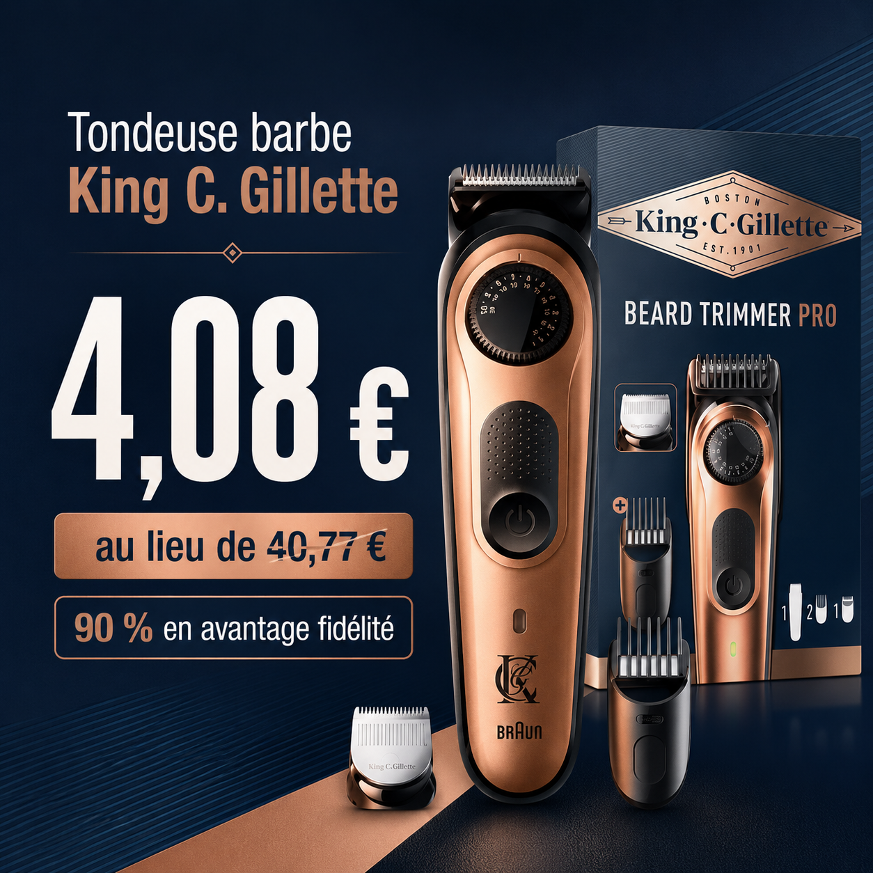Tondeuse King C. Gillette Beard Trimmer Pro à 4,08 € de prix de revient chez E.Leclerc après 36,69 € crédités en avantage fidélité.