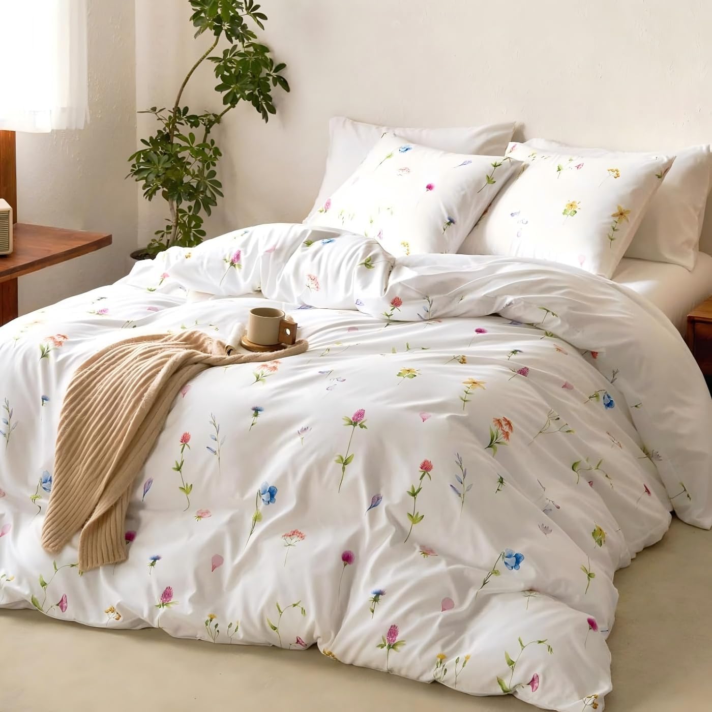 Parure de lit Tospass 220×240 gris fumé motif floral – microfibre brossée 90 g/m² – housse zippée + 2 taies 65×65 – certification Oeko-Tex – offre Amazon.