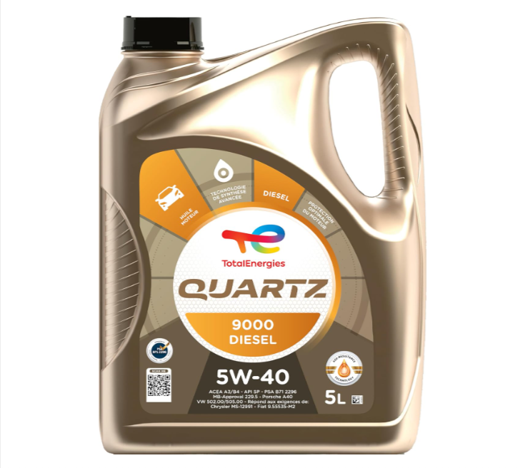 Bidon d’huile moteur TotalEnergies Quartz 9000 Diesel 5W-40 en promotion sur Amazon, 5 litres, 100% synthétique, homologuée Mercedes-Benz et Volkswagen, excellente protection à froid et à chaud, bon plan lubrifiant voiture.