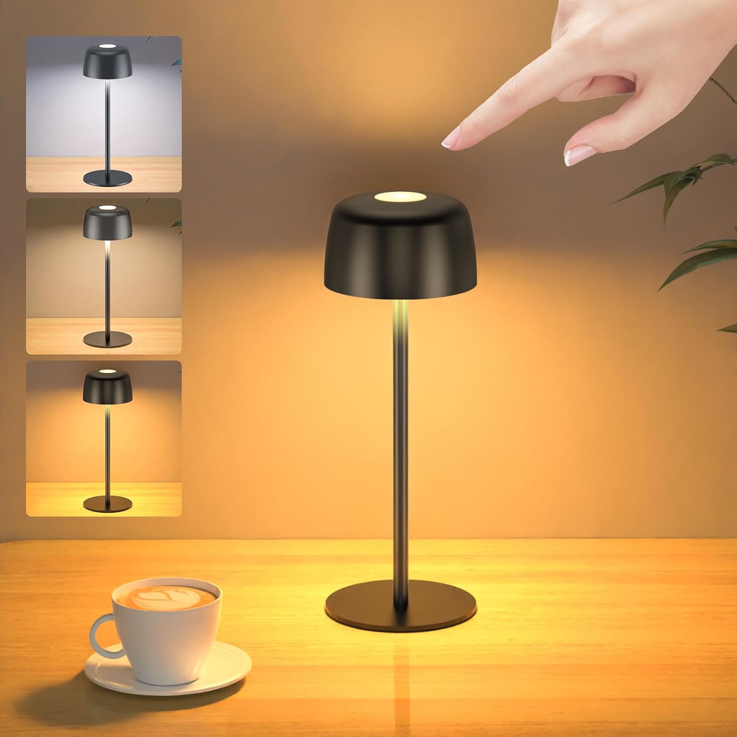 TRUMPETS Lampe de table LED sans fil rechargeable – métal massif IP54 – contrôle tactile dimmable – 3 teintes de lumière – pour chambre, terrasse, café, en promo Amazon à 10,82€.