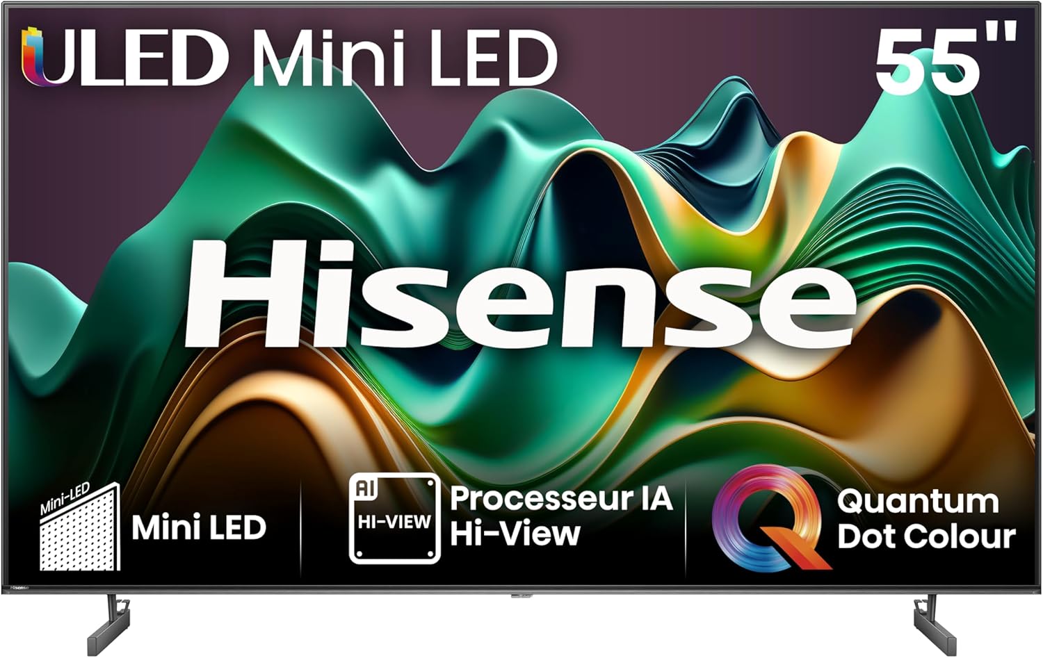 TV Hisense 55U6NQ, MiniLED QLED 4K, Dolby Atmos, VIDAA, design sans bord.