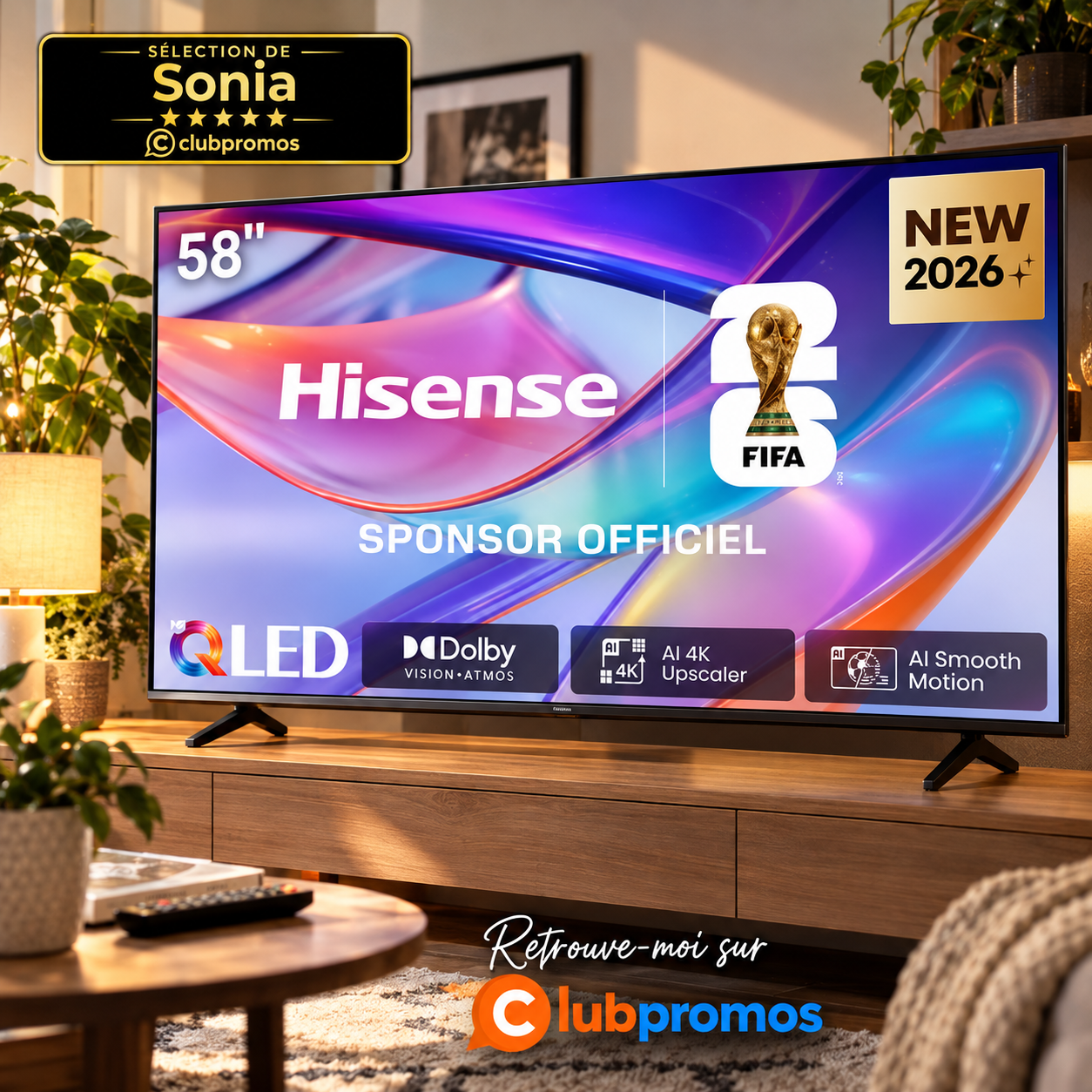 Téléviseur Hisense 58E79S QLED 4K de 58 pouces, soit 146 cm, à 399,99 € au lieu de 469,99 € chez Cdiscount.