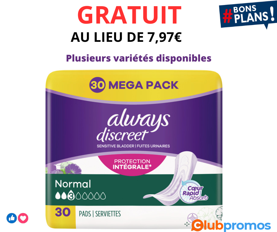 Un paquet de 30 serviettes Always Discreet GRATUIT ! .png