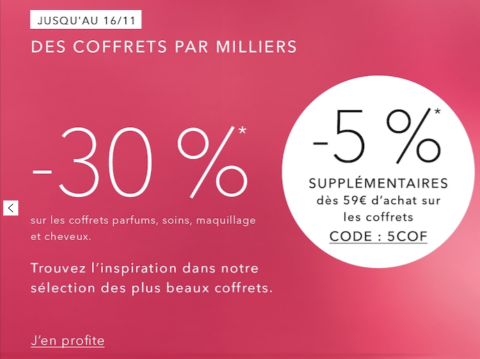 Ventes Privilèges Nocibé novembre 2025 – -30% dès 49€ avec le code NOV30 et +5% sur coffrets cadeaux dès 59€ avec 5COF, offre fidélité, livraison et Click & Collect.