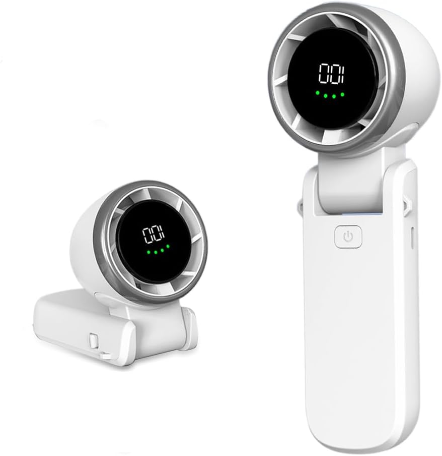 Mini ventilateur portable blanc-B AprYew, pliable, 5 vitesses, 3-en-1 main/bureau/cou, batterie 4000 mAh, ventilateur compact pour intérieur et extérieur