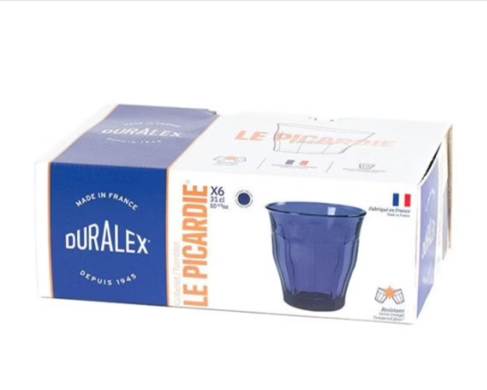 Lot de 6 verres Duralex Picardie Saphir 31cl – verre trempé bleu, empilable, compatible micro-ondes et lave-vaisselle – bon plan Electro Dépôt
