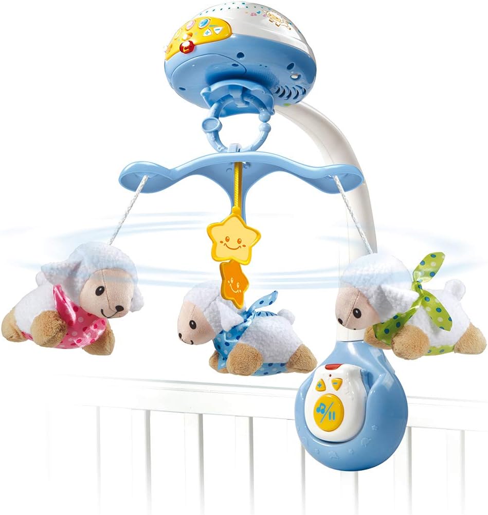 Le Mobile musical VTech Lumi Compte-Moutons est un excellent choix pour apaiser les bébés au moment du coucher. Avec sa télécommande pratique, il permet aux parents de contrôler la musique et les projections sans déranger l'enfant endormi. Ce mobile propose une variété de berceuses douces qui créent une atmosphère sereine, favorisant l'endormissement. De plus, la fonction de projection illumine doucement la chambre avec des images apaisantes, captivant l'attention de l'enfant tout en les aidant à s'apaiser.  La veilleuse intégrée offre une lumière douce qui rassure les petits durant la nuit, évitant une obscurité totale qui peut parfois les effrayer. Ce produit est donc un bon plan à considérer, surtout lorsqu'il est proposé à un prix attractif sur Amazon. Les parents apprécieront la qualité de la marque VTech, reconnue pour ses jouets éducatifs et interactifs, qui favorisent le développement des enfants dès leur plus jeune âge. En résumé, le Mobile musical Lumi Compte-Moutons est à la fois divertissant et apaisant, faisant de lui un indispensable dans la chambre de bébé.