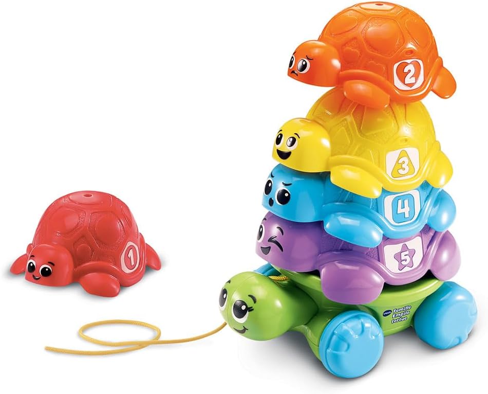 VTech Famille Empilo Tortue – Jouet éducatif à empiler et tirer, jeu de motricité fine, cadeau bébé dès 12 mois, en plastique réutilisé