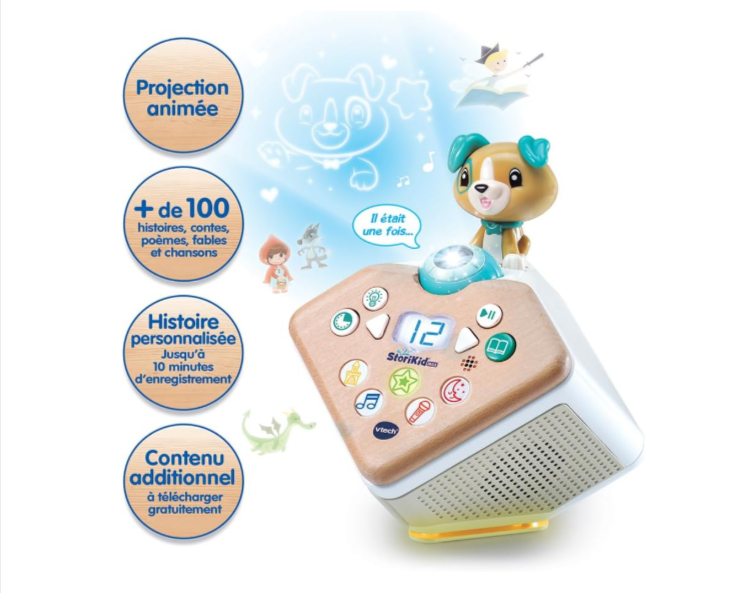 VTech StoriKid Max conteur d’histoires interactif Deluxe, projection lumineuse animée, veilleuse, enregistreur vocal, plus de 100 contes et chansons bilingues (français/anglais), jouet enfant 3 à 8 ans
