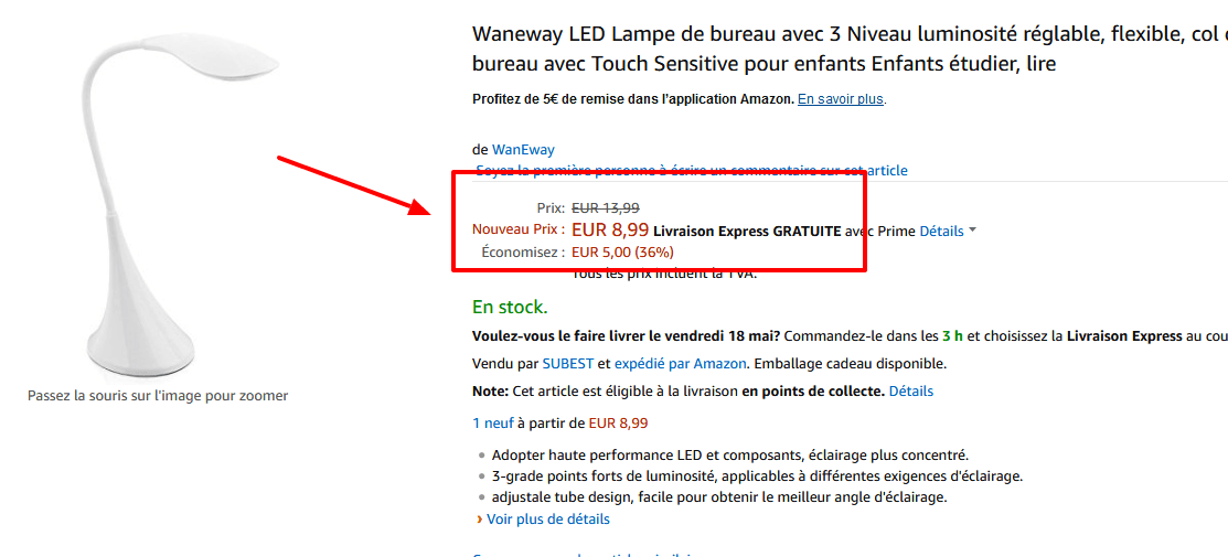Waneway LED Lampe de bureau avec 3 Niveau.png