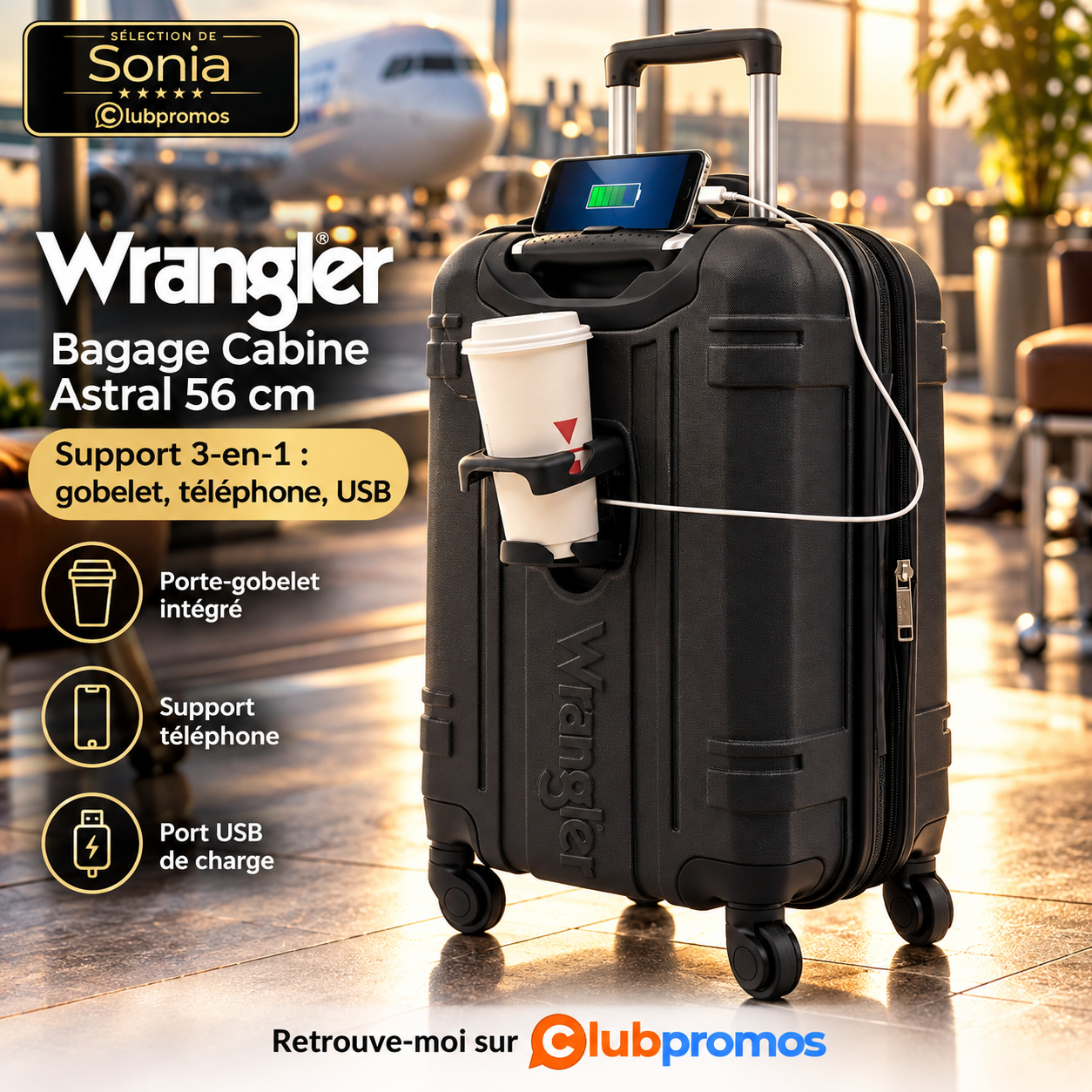 Valise cabine rigide Wrangler Astral 56 cm noire à 22,52 € au lieu de 75,98 € sur Amazon.