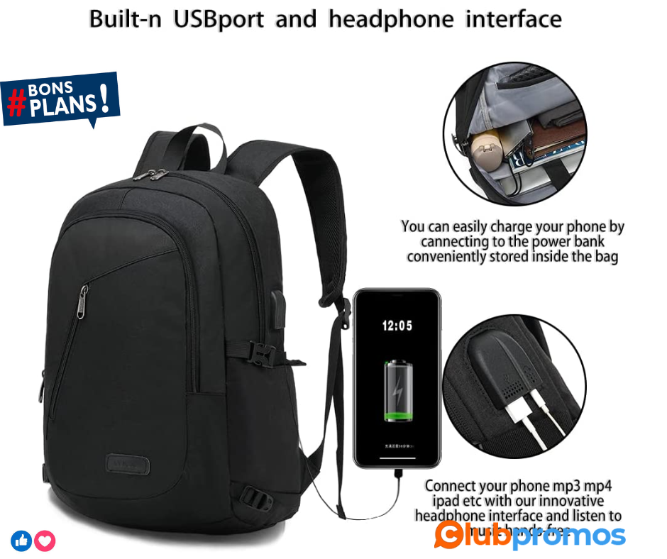 XQXA Antivol Sac à Dos Ordinateur Portable 15.6 Pouces Homme Imperméable avec USB Charging Por...png