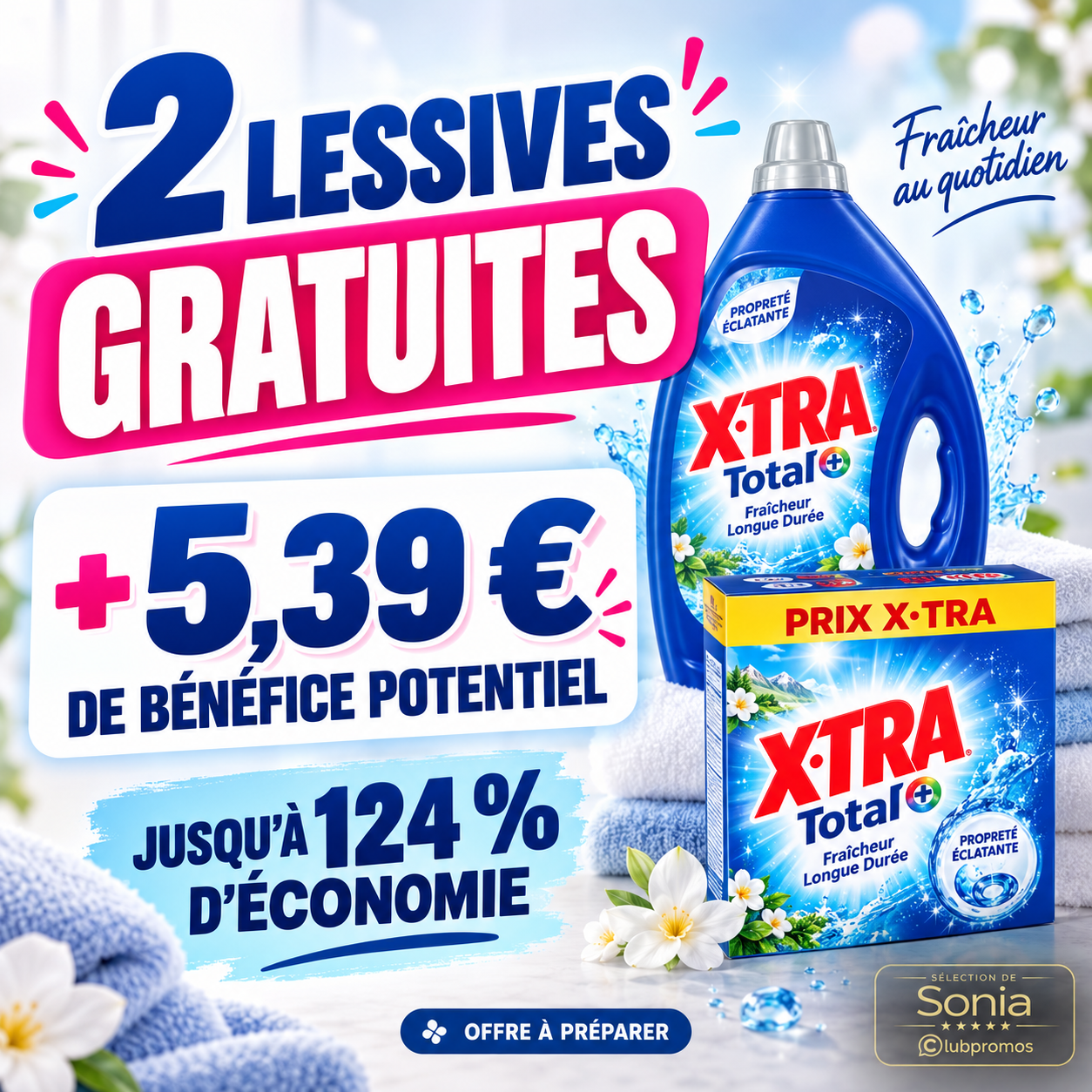 2 lessives X-TRA potentiellement gratuites avec 5,39 euros de bénéfice chez E.Leclerc