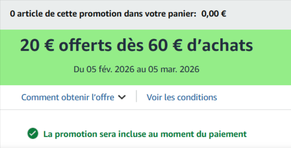 20 € offerts dès 60 € d'achats - Amazon.png
