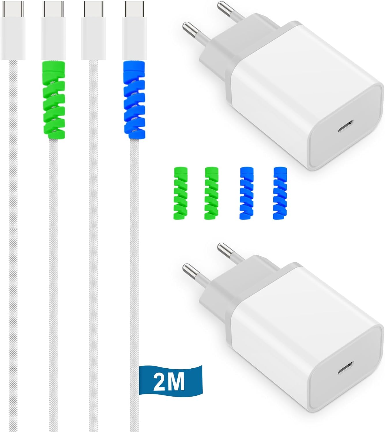 4 Pack 25W USB C Chargeur Rapide pour iPhone avec 2M Câble & 4 Protecteurs.jpg
