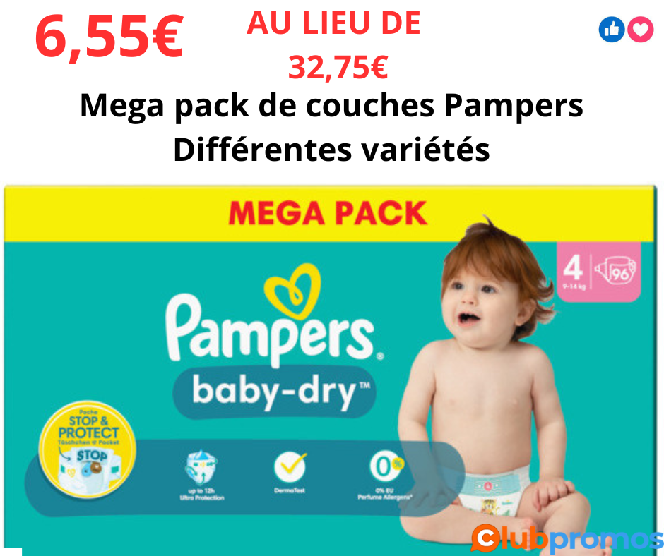 BON PLAN EXPLOSIF Pampers Baby-Dry Mega Pack à seulement 6,55€ au lieu de 32,75€ ! Profitez de...png