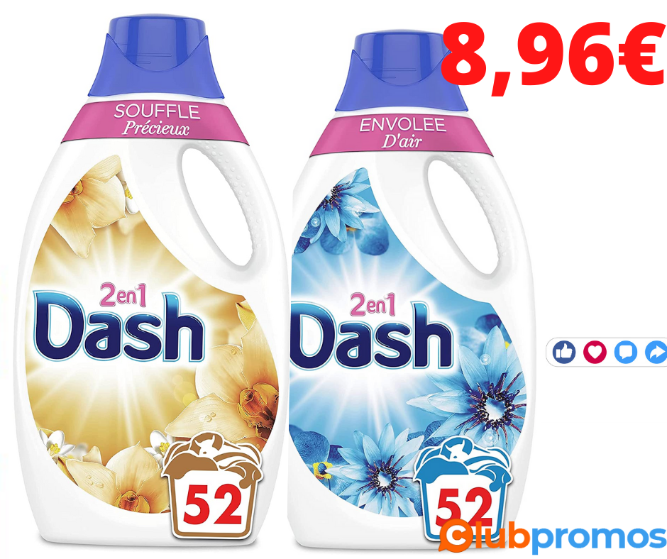 deal - Dash 2en1 E souffle précieux ou envolée d'Air Frais 52 Lavages (2.6  L), 8,96€ sur