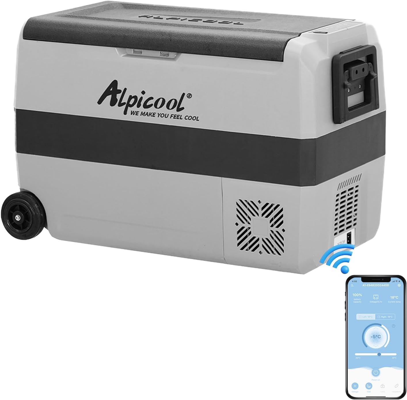Glacière à compression Alpicool T50 50 L, double zone avec roues et poignée pliable, 12/24 V, refroidissement à 0 °C en 15 min.