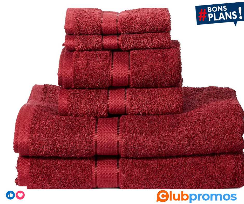 Amazon Basics Lot de 2 draps de bain, 2 serviettes de bain et 2 petites serviettes résistants ...png