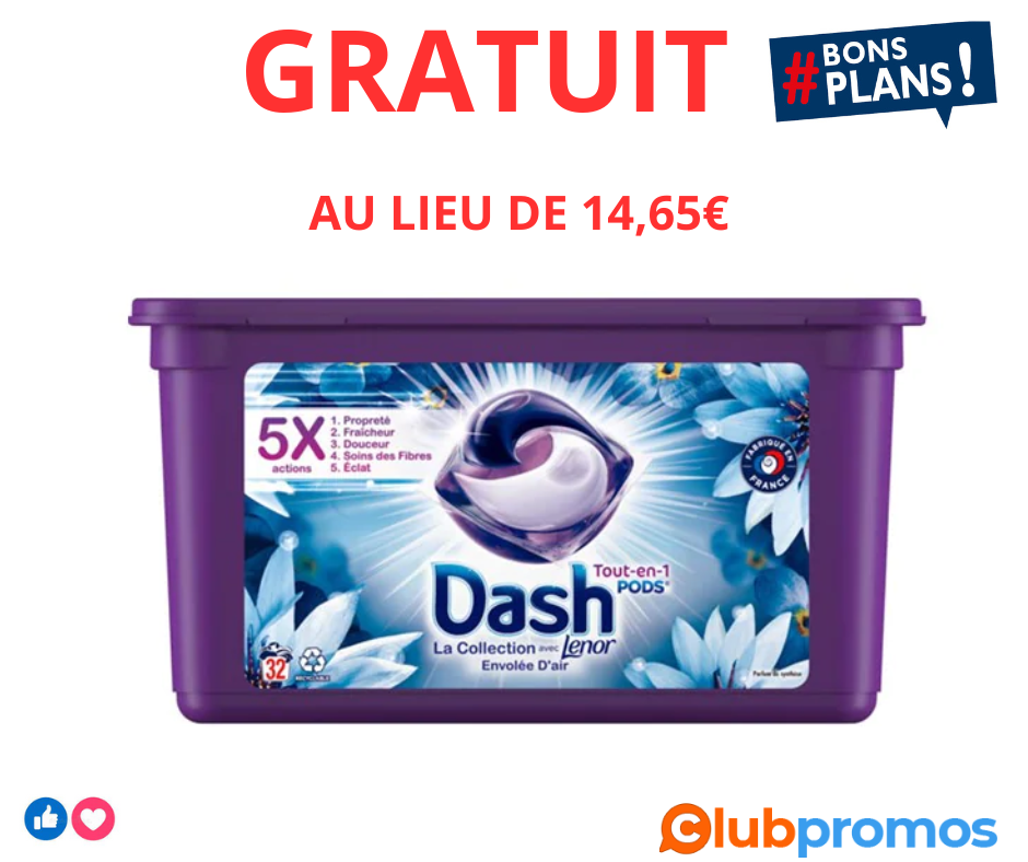 aquet de lessive en capsules Dash Pods Envolée d'air - 30 doses (via 11,96€ sur carte de fidél...png