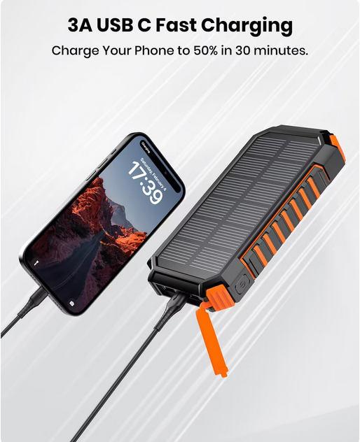 Batterie Externe 27000mAh avec Recharge SolaireSecteur avec 3 Câbles USB C Chargeur Portable a...png
